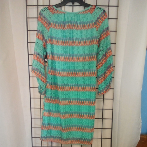 NEW Tacera dress Multicolored stretch lace lined crochet sleeve sz S NWT - Picture 5 of 5